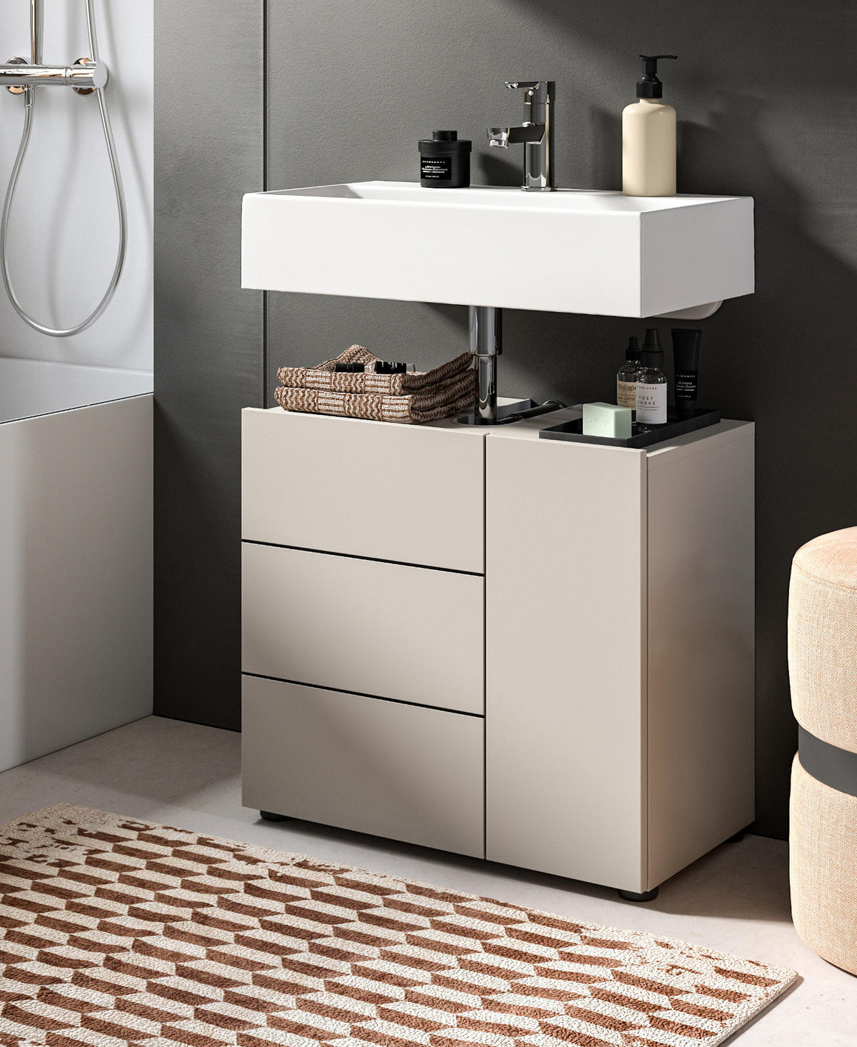 WASCHBECKENUNTERSCHRANK Kaschmir, Badezimmer Unterschrank 60 x 56 cm - Kaschmir/Schwarz, Holzwerkstoff/Kunststoff (60/56/34cm) - Inn.Furn