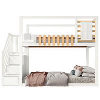 ETAGENBETT 90/200 cm Weiß/Natur mit Treppe, Stauraum und Fensterdesign - Weiß, Holzwerkstoff (90/200cm) - Flora Grace