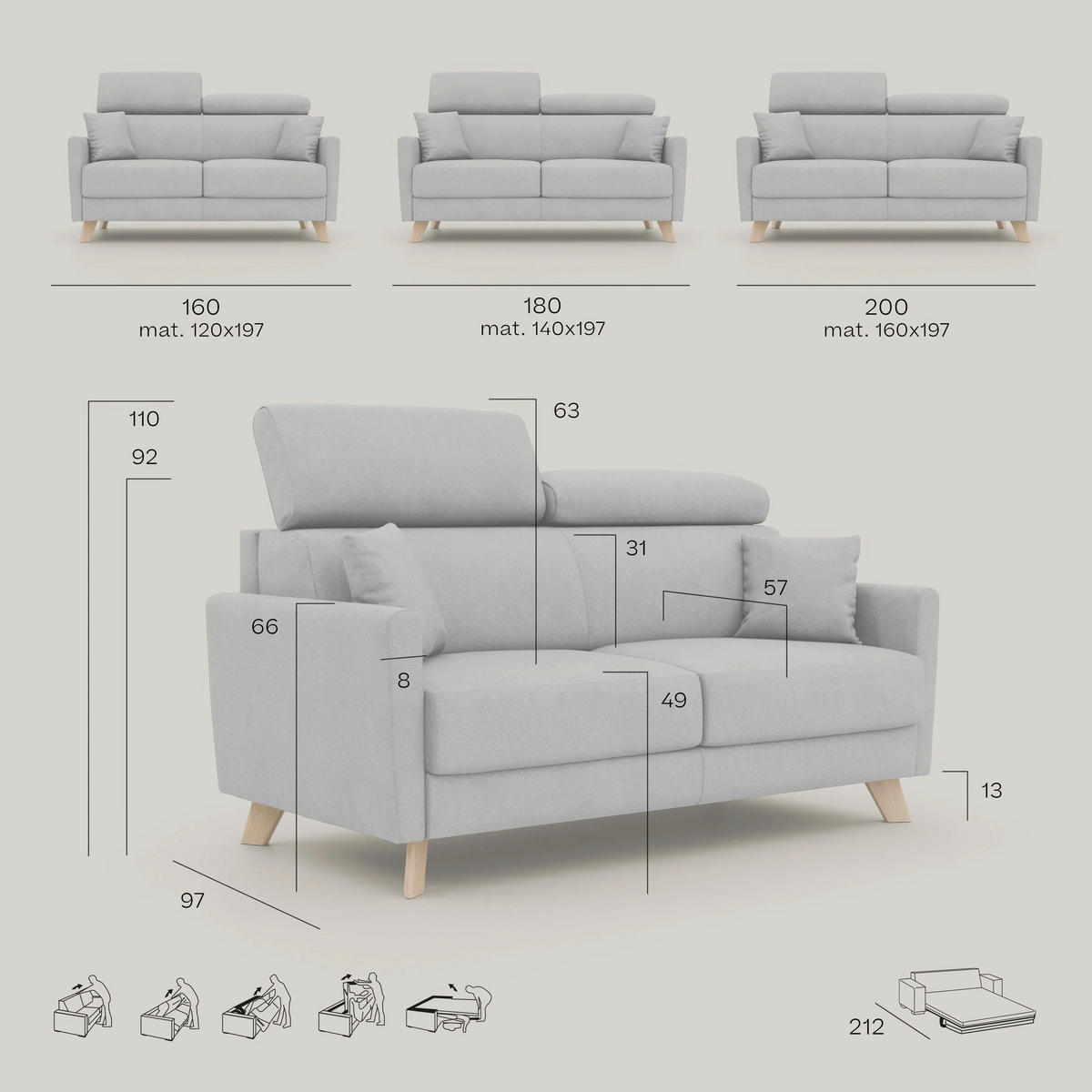 SCHLAFSOFA Francy - Braun, Metall (180/92/97cm) - Divani.store
