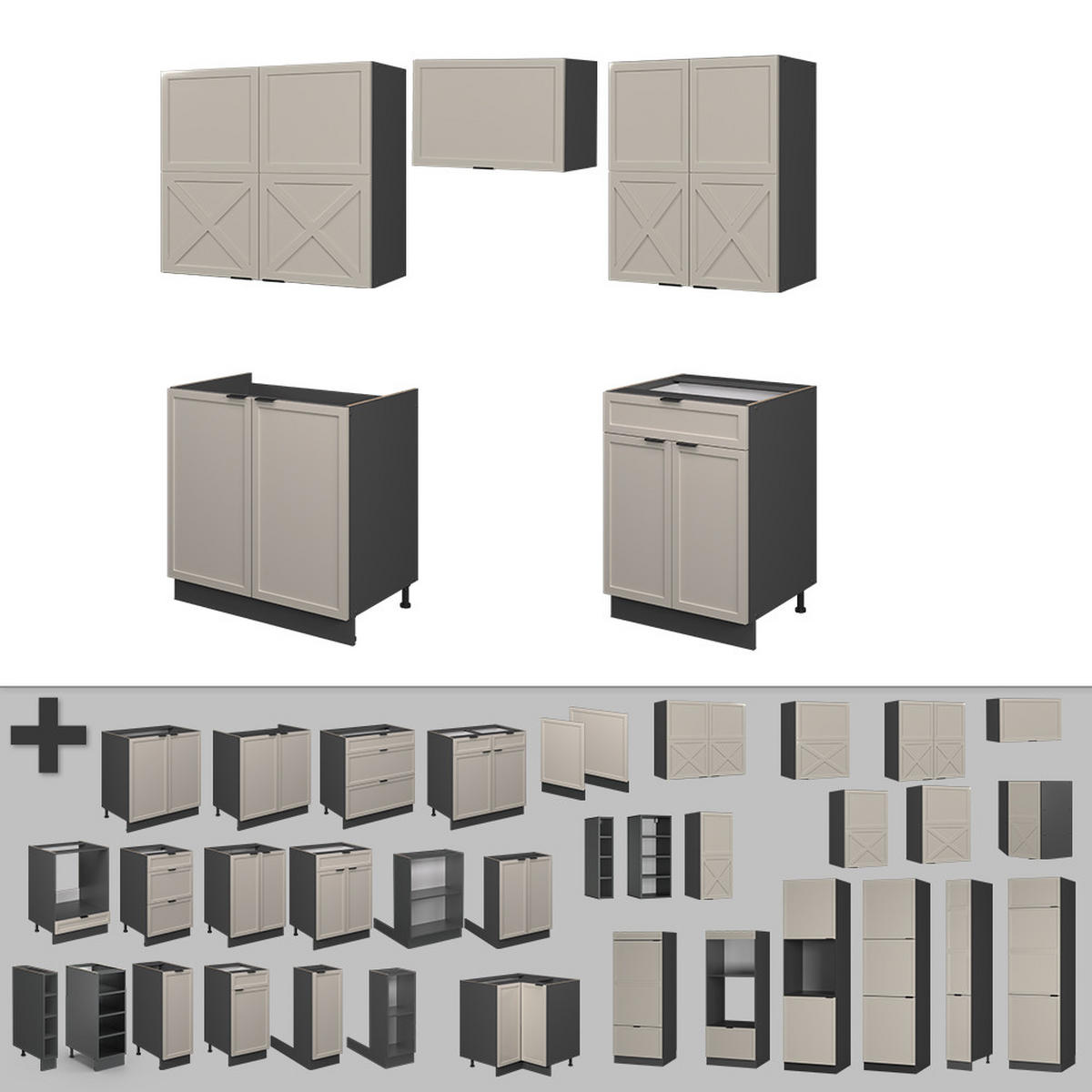 KÜCHENZEILE Fame-Line GrauBeige/Anthrazit 200 cm, AP Marmor - Anthrazit/Grau, Holzwerkstoff (200/81.6/60cm) - Vicco