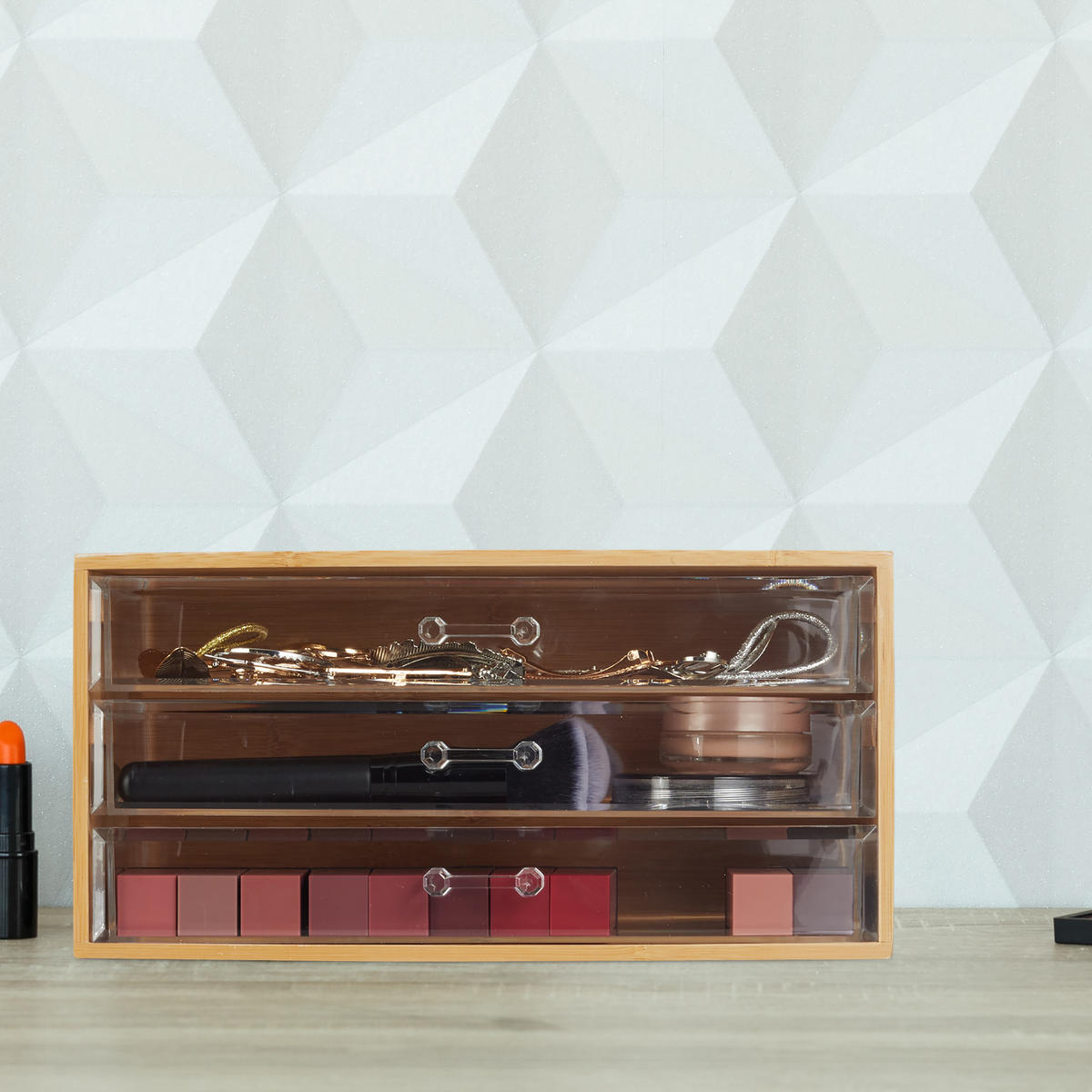 ORGANIZATOR kozmetike - večbarvno, umetna masa/les (30/15/17.5cm) - Relaxdays