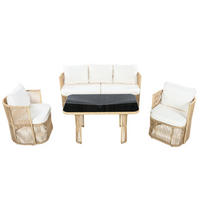 GARTENMÖBELSET Rattan Beige Schwarz 5-tlg. - Beige, Metall - ComfortXL