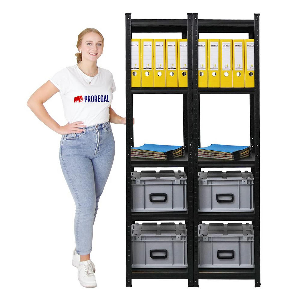 WOHNREGAL Ragnar 2er-Set mit 2x 180x45x45 cm Fachlast 100 kg Matt Schwarz - Schwarz, Metall (90/180/45cm) - PROREGAL