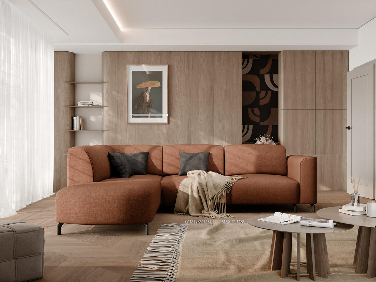 ECKSOFA TORIN Chenille-Stoff in Orange - Orange, Holzwerkstoff/Kunststoff (277/218cm) - Idohome