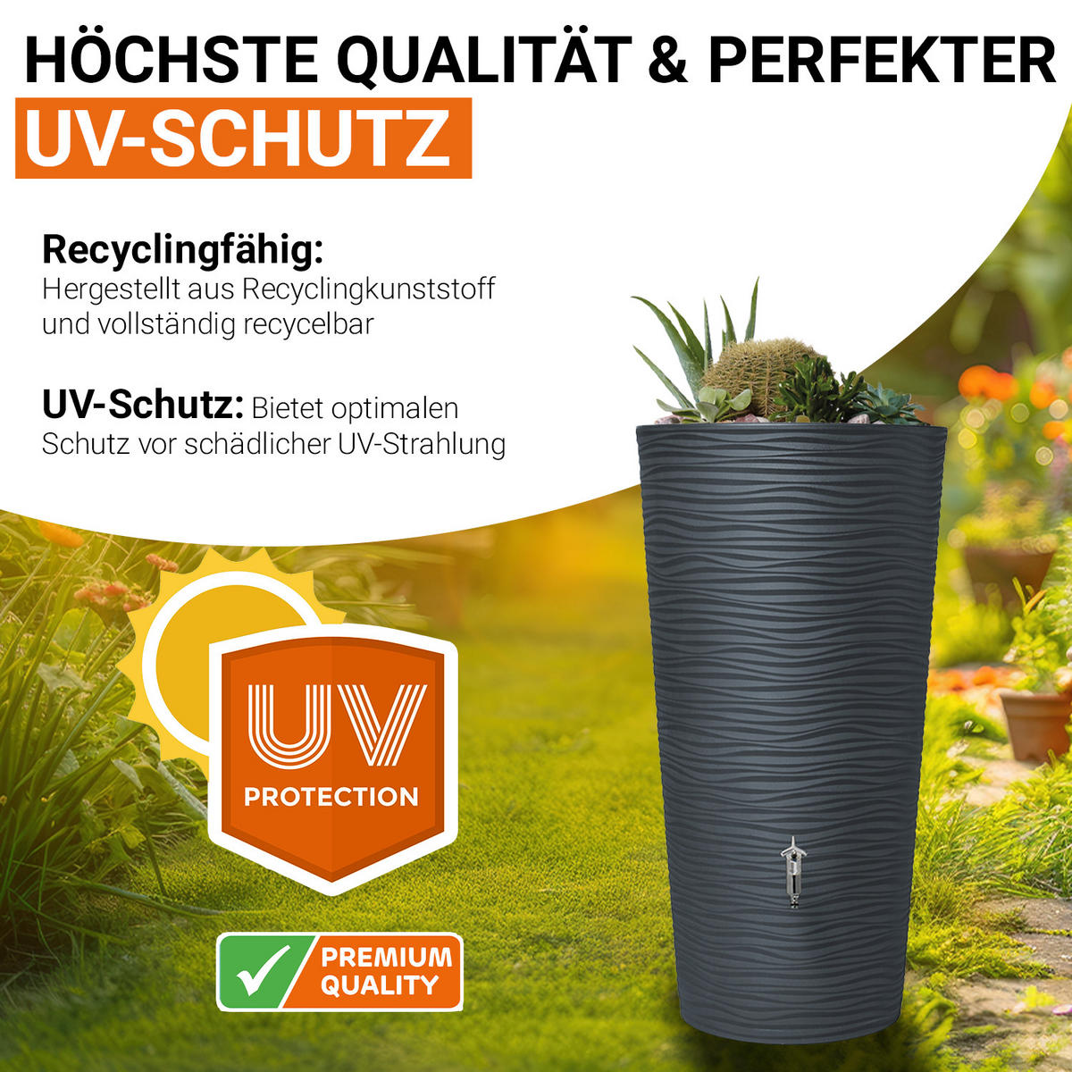 2IN1 Regentonne 210 L, graphite grey - Grau, Kunststoff (58/110/58cm) - GARANTIA