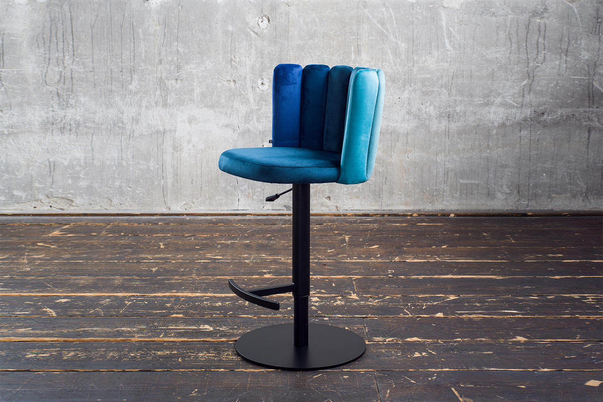 BARHOCKER JADA Blau Velvet - Blau/Schwarz, Kunststoff/Textil (55/85/53cm) - KAWOLA