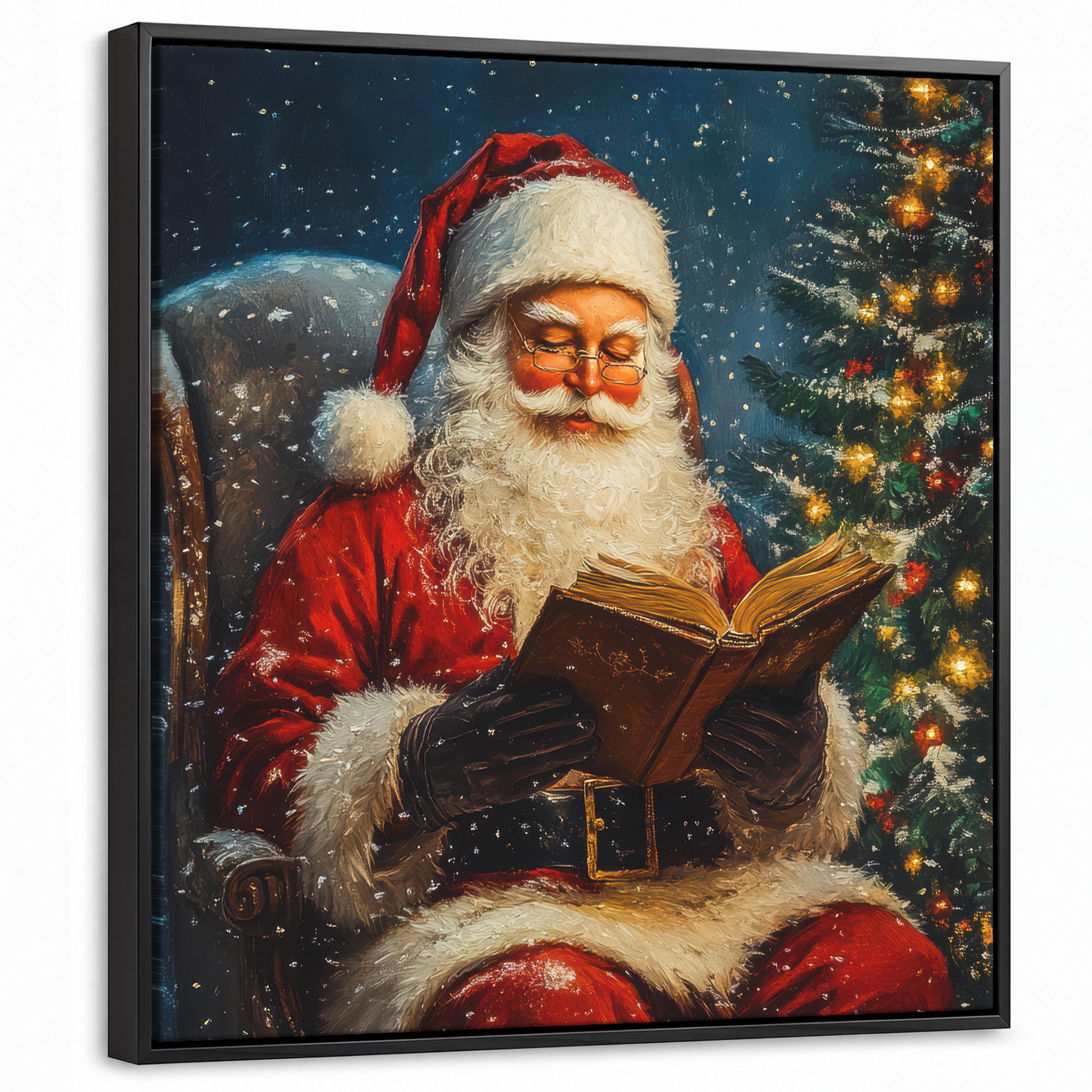 LEINWAND Bilder mit Rahmen - Weihnachtsmann - Weihnachten - Winter - Weihnachtsbaum - 50x50 - Bordeaux, Textil (50/50cm) - MuchoWow