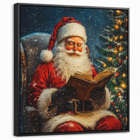 LEINWAND Bilder mit Rahmen - Weihnachtsmann - Weihnachten - Winter - Weihnachtsbaum - 50x50 - Bordeaux, Textil (50/50cm) - MuchoWow