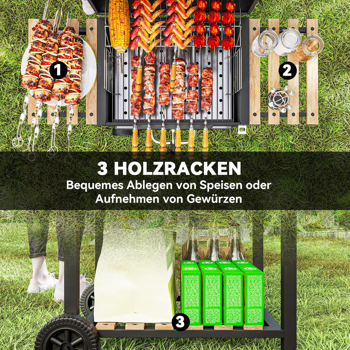 HOLZKOHLEGRILL DE-10325 höhenverstellbare Kohlenpfanne Schwarz - Schwarz, Metall (58/107/112cm) - ComfortXL