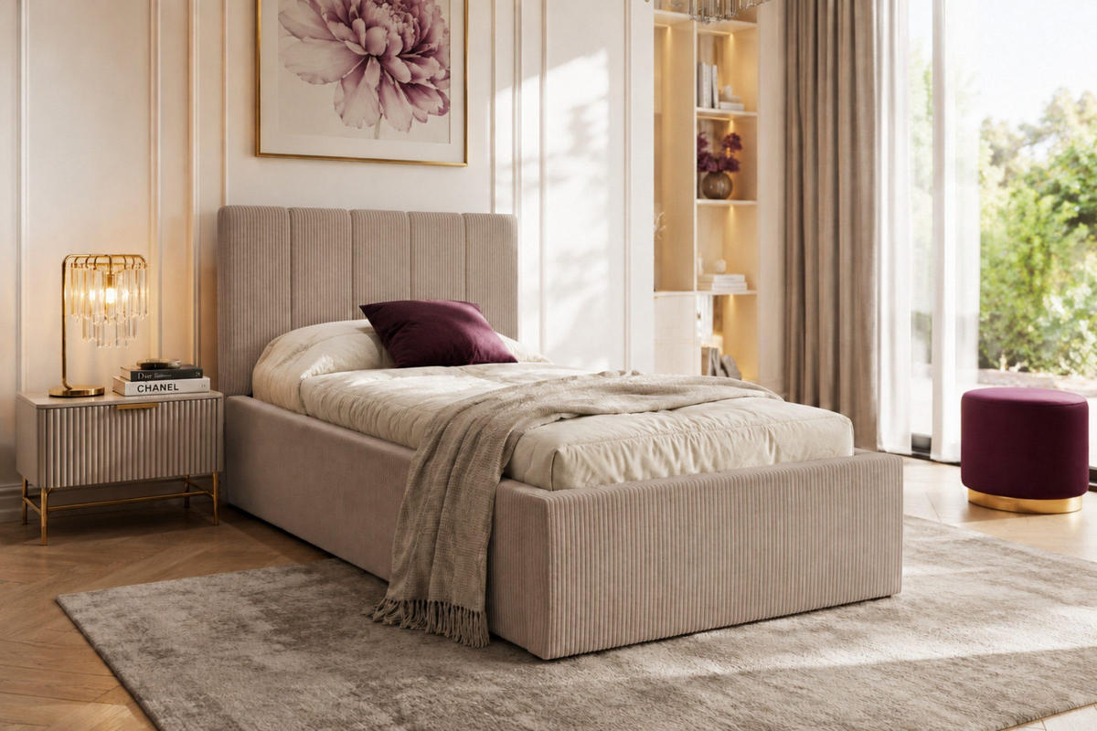 POLSTERBETT BELLA 90/200 cm in Cord Beige - Beige, Holz/Holzwerkstoff (90/200cm) - Deine Möbel 24
