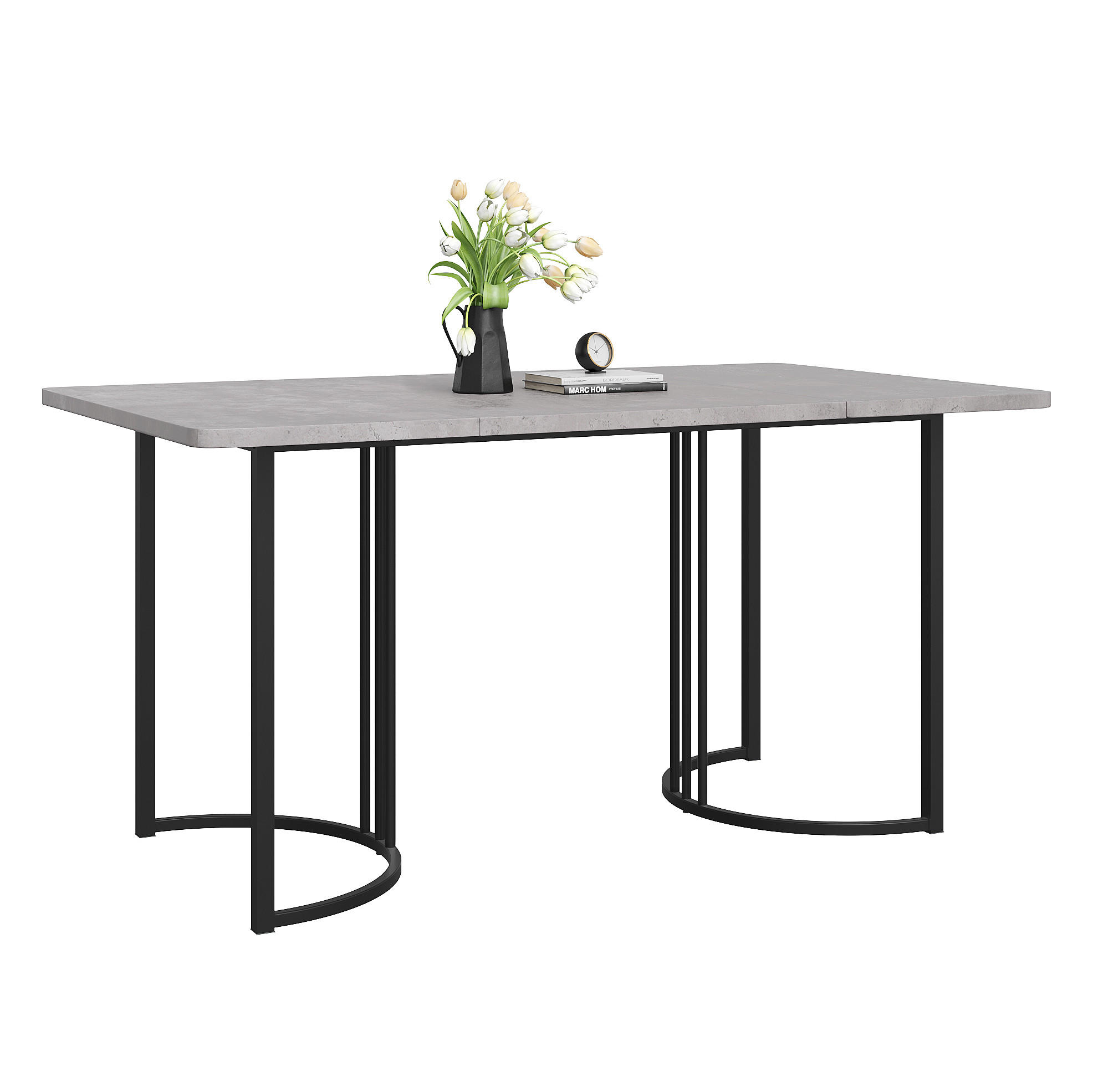 ESSTISCH 140/75/80 cm Grau aus MDF und Metall mit verstellbaren Füßen - Grau, Holzwerkstoff (140/80/75cm) - OKMYHOME