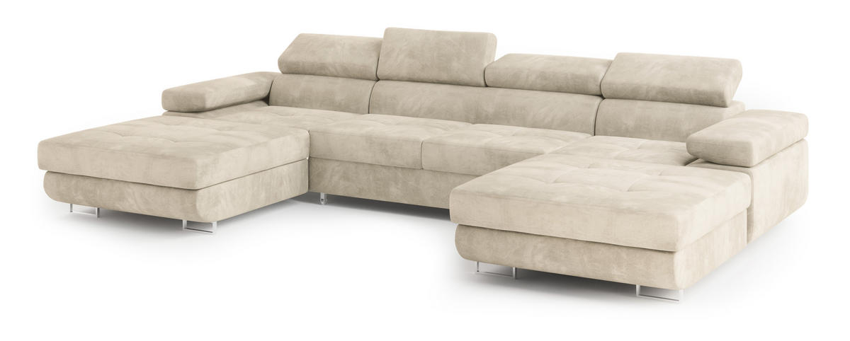 ROHOVÁ SEDAČKA LYKKE krémová - stříbrná/krémová, kov/dřevo (353/202cm) - MASSENO