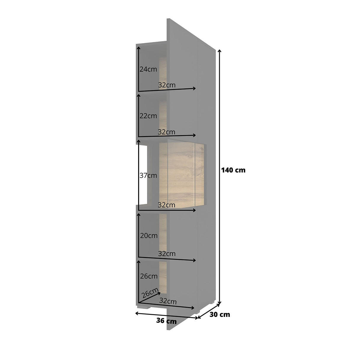 VITRINA Glora Črna in les - črna, leseni material (36/140/30cm) - Petits-meubles