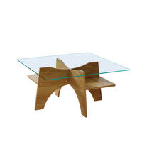 KLUBSKA miza 80/80/40 cm, MDF in varnostno steklo, prosojna/rjava - prozorna, steklo (80/80/40cm) - BEAOK