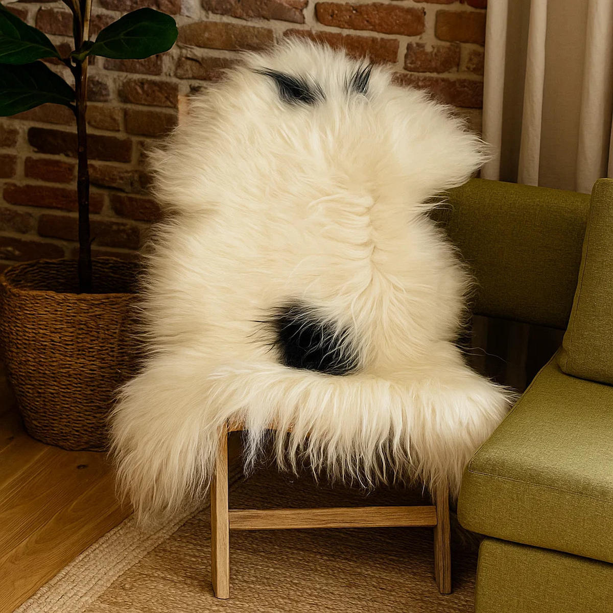 SCHAFFELL Ganzes Island Lammfell Langhaarig Naturfarben Weiß/Schwarz, ca. 120 cm - Weiß, Fell (65/120cm) - Provellus