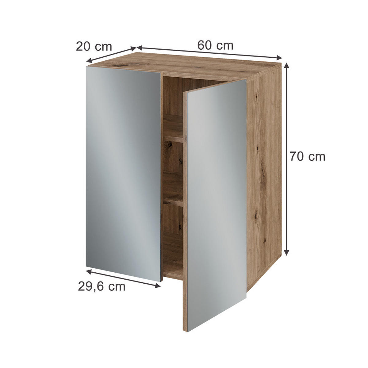SPIEGELSCHRANK Takumi Artisan 60 x 70 cm mit 3 geschlossenen Ablagefächern - Hellgrau, Holzwerkstoff (60/70/20cm) - Vicco