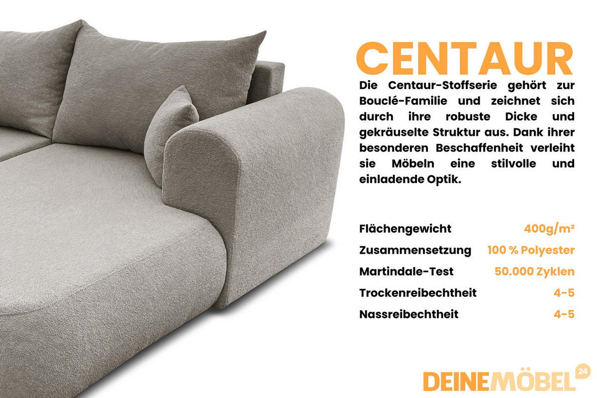 ECKSOFA BRAVO 280/180 in Bouclé Grau-beige rechts - Graubraun, Holz/Holzwerkstoff (280/180cm) - Deine Möbel 24