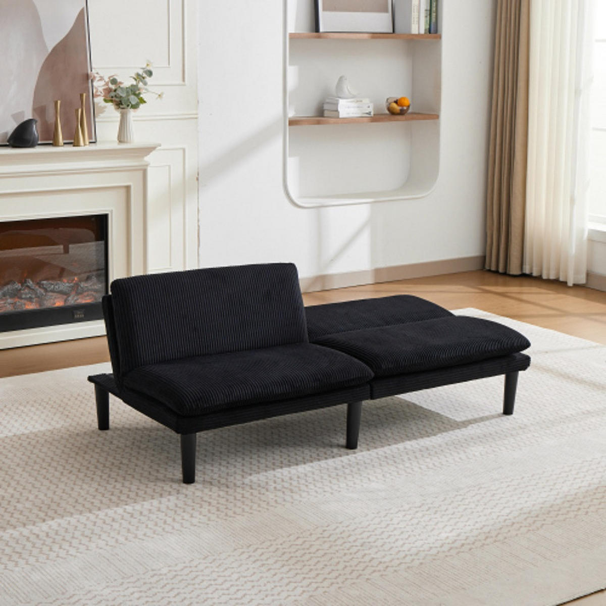 2-SITZER-SOFA aus Samt mit 3-fach verstellbarer Rückenlehne, schwarz - Schwarz, Textil (84/67/167cm)