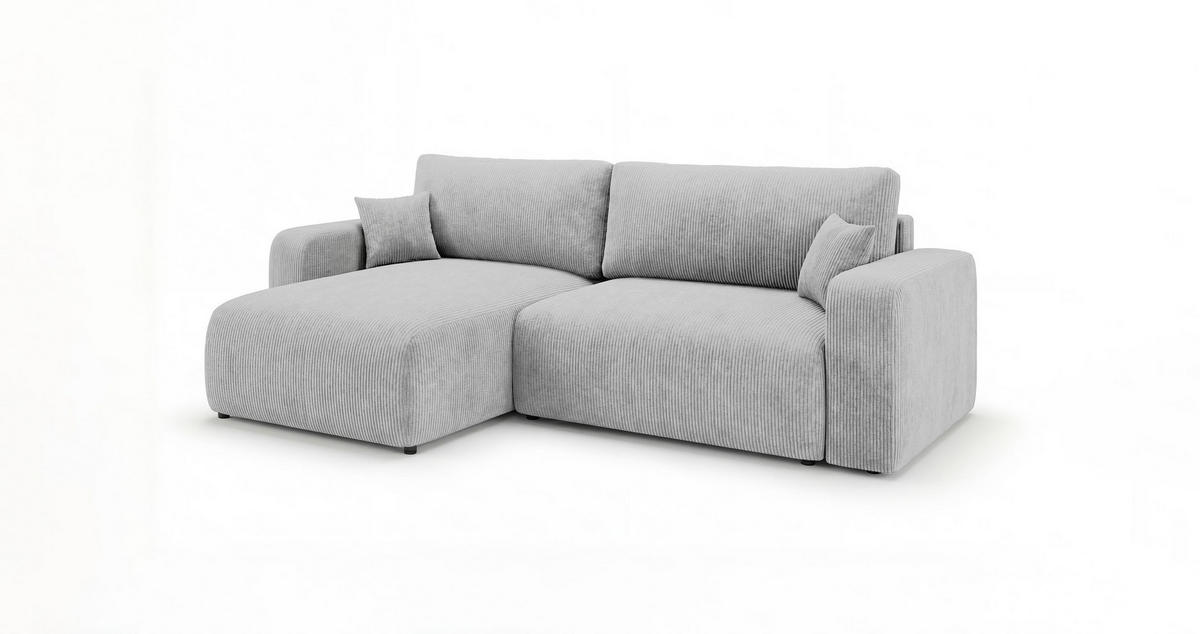 ROHOVÁ pohovka BERLIN pravá šedá manšestr Poso 55 - funkce spaní, úložný prostor - šedá, textil (285/184cm) - Cornero