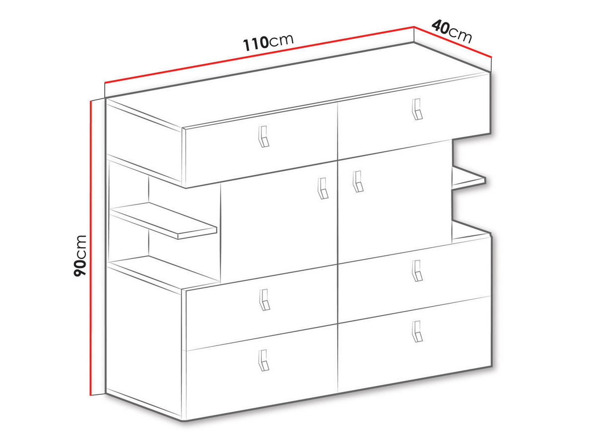 KOMMODE Planet 08 - Blau/Eichefarben, Holzwerkstoff (110/90/40cm)