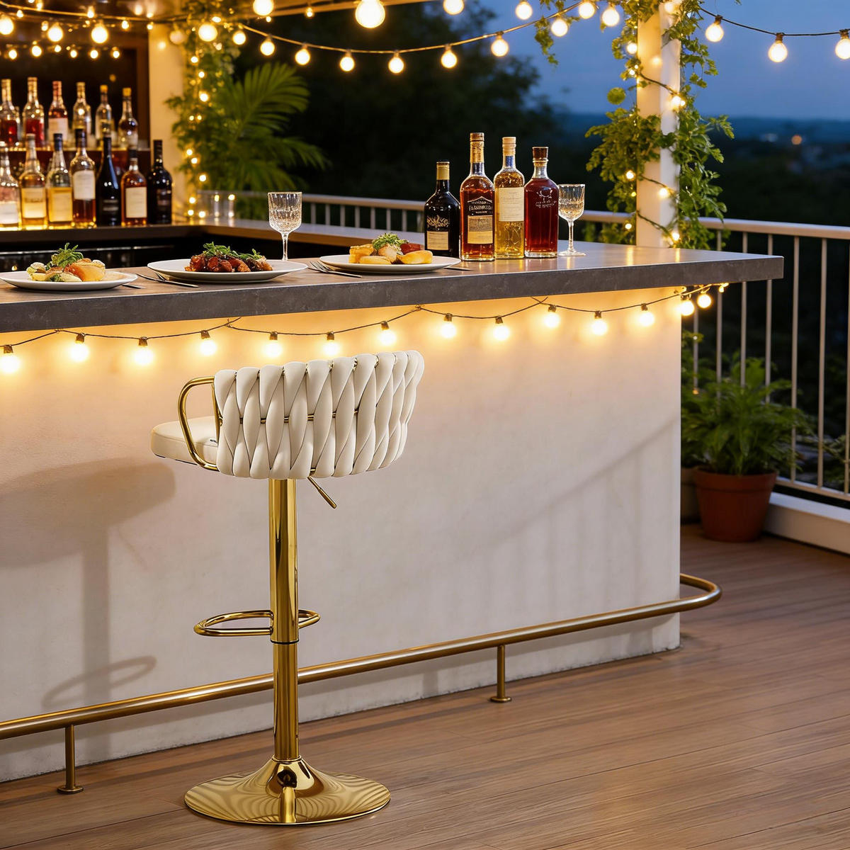 BARHOCKER DE-36090 Drehbar höhenverstellbar mit Samtbezug Cremeweiß - Creme, Metall (49.5/98/50.5cm) - ComfortXL