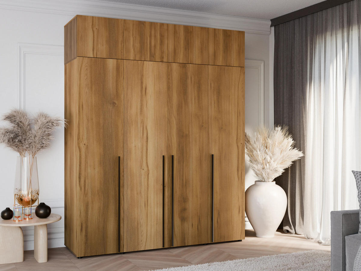 DREHTÜRENSCHRANK ARNI 4D (Eiche Gold Baroque, Schwarze Griffe, 200 cm) - Eichefarben/Schwarz, Holz/Holzwerkstoff (200/206/61cm) - Ravio