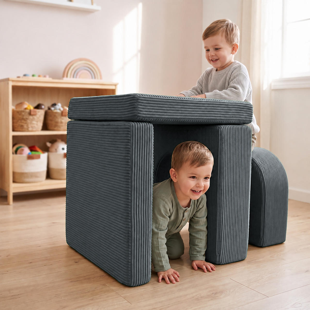KINDERSESSEL Anthrazit 4-tlg. Cord - Anthrazit, Kunststoff/Textil (65/40/65cm) - Relaxdays