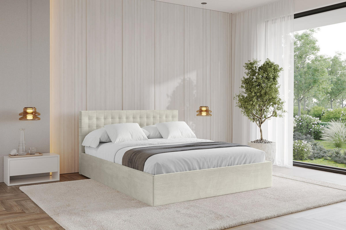 POLSTERBETT mit Bettkasten und Lattenrost, Boxbett ohne Matratze - PARI 180x200 Creme - Creme, Holzwerkstoff/Textil (180/200cm) - ALTDECOR