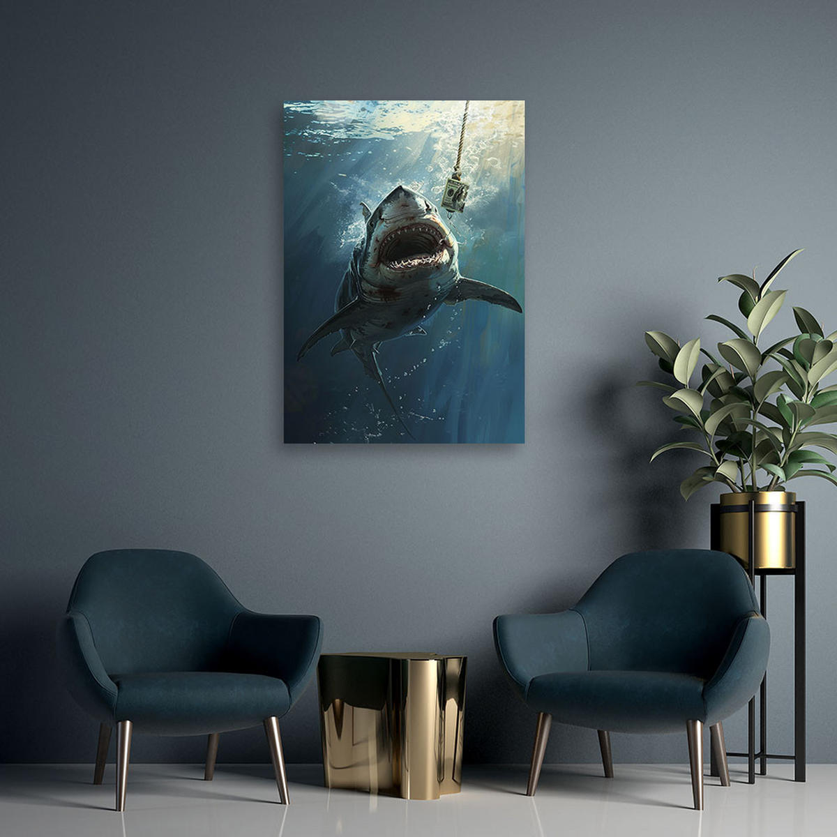 LEINWANDBILD Hai Dollars 40x60cm - Blau, Textil (40/60cm) - Feeby