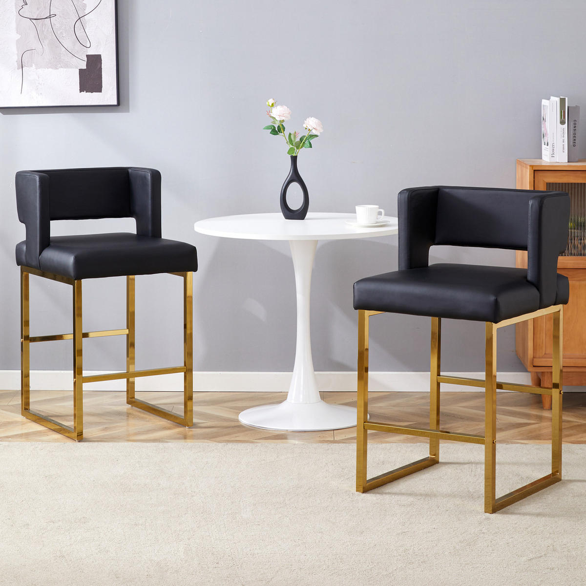 BARHOCKER 91,4 cm Schwarz mit goldfarbenen Metallbeinen - Schwarz, Metall (53.3/91.4/48cm) - MIVRAY