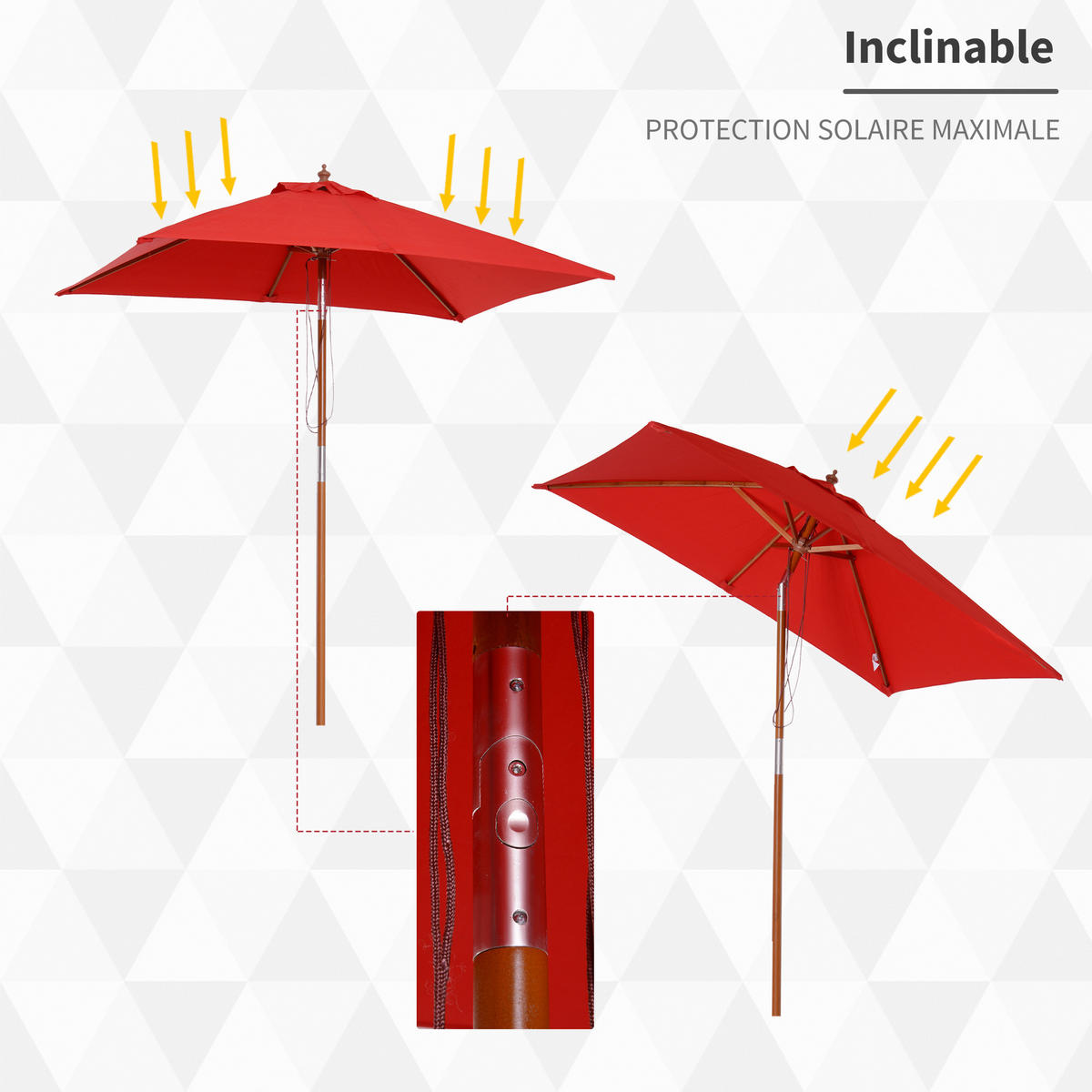 SONNENSCHIRM DE-11360 rechteckig, neigbar, Holz Rot - Rot, Holzwerkstoff (150/200cm) - ComfortXL