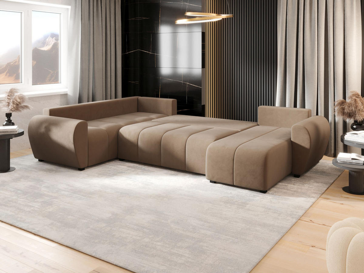 WOHNLANDSCHAFT MOLISA U PLUS Itaka 48 Rechts mit Schlaffunktion - Braun, Textil (303/82/208cm) - Bedante