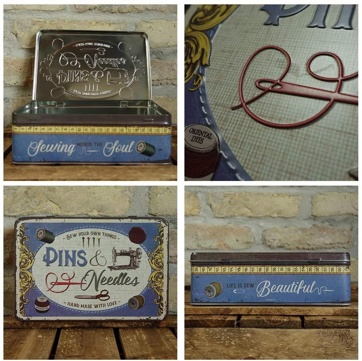 VORRATSDOSE flach Home & Country Pins & Needles - Multicolor, Metall (23/7/16cm) - Nostalgic-Art