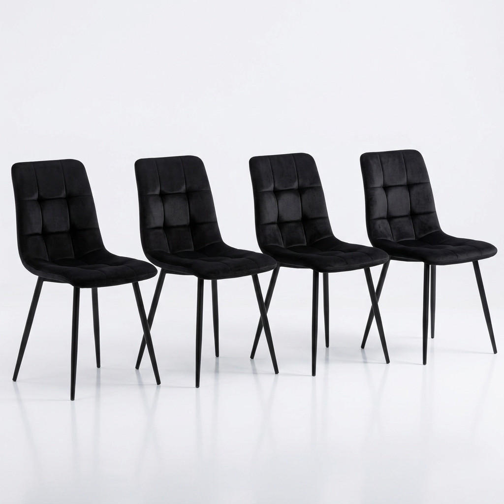 VIERFUSSSTÜHLE 4er-Set Esszimmerstühle, mit gepolsterten Rückenlehnen, Sitzflächen aus Samt, Metallgestell--OHNE Tisch - Schwarz, Holz (44/86/46cm) - WoodenAura