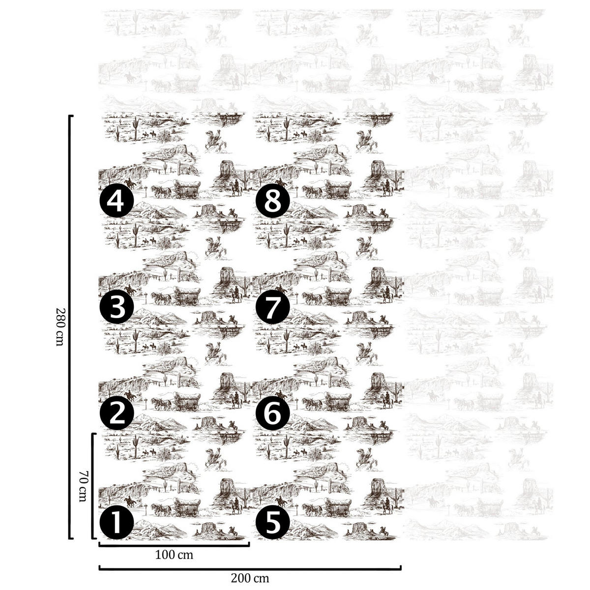 TAPETE Western aus echtem Papier, 200x280cm, 8 Bögen - Braun, Papier (200/280cm) - WALLPAPERS4BEGINNERS