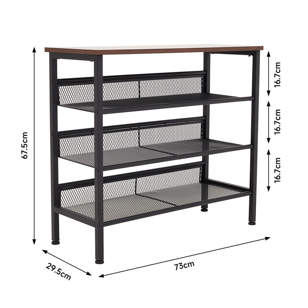 SCHUHREGAL 4-Stufig Metall Holzplatte Schwarz - Schwarz/Braun, Holzwerkstoff/Metall (73/67.5/29.5cm) - Livingandhome