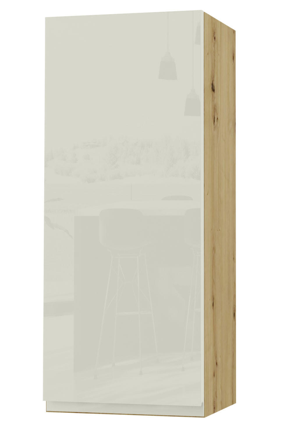 HÄNGESCHRANK Florence W4/40 Eiche Artisan / RAL 1013 perlweiß HG 40 / 32,5 / 96cm - Türanschlag links - Weiß Hochglanz/Eiche Artisan, Holz/Holzwerkstoff (40/96/32.5cm) - Feldmann-Wohnen