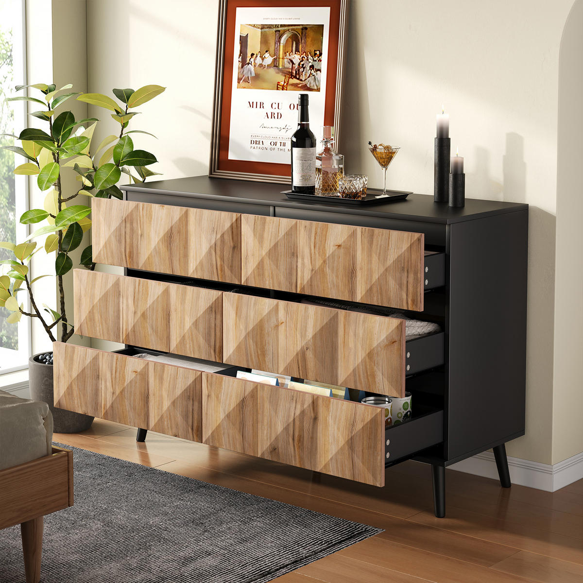 SIDEBOARD Schwarz Holzoptik erhabene Türen modern - Multicolor, Holzwerkstoff (40/85/120cm) - FLIEKS