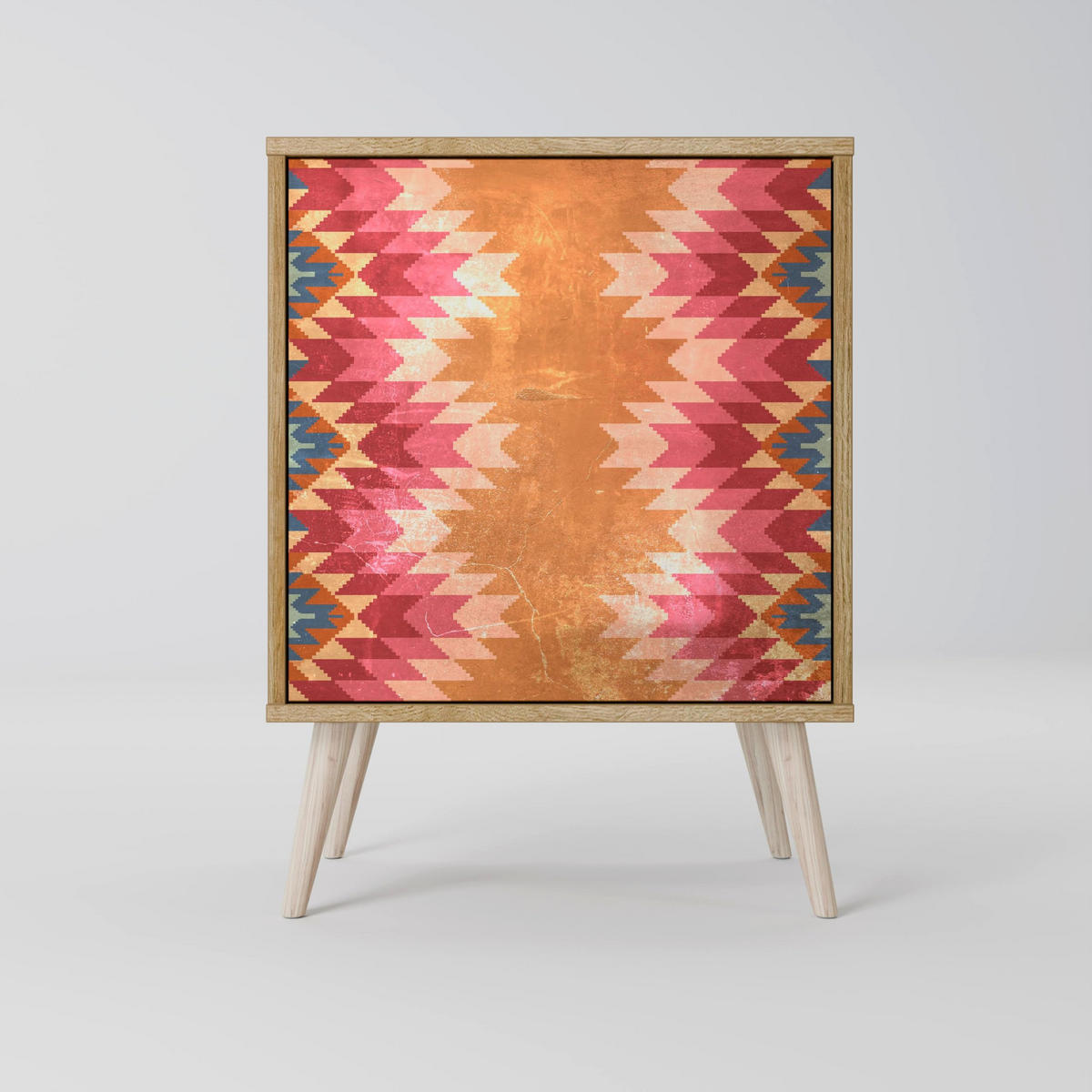 SIDEBOARD INDIAN FOLK, Grau, 57,5x42x75,5 cm, Goldfarbene Metallfüße - Goldfarben/Multicolor, Holzwerkstoff/Metall (57.5/75.5/42cm) - SpaceRebels