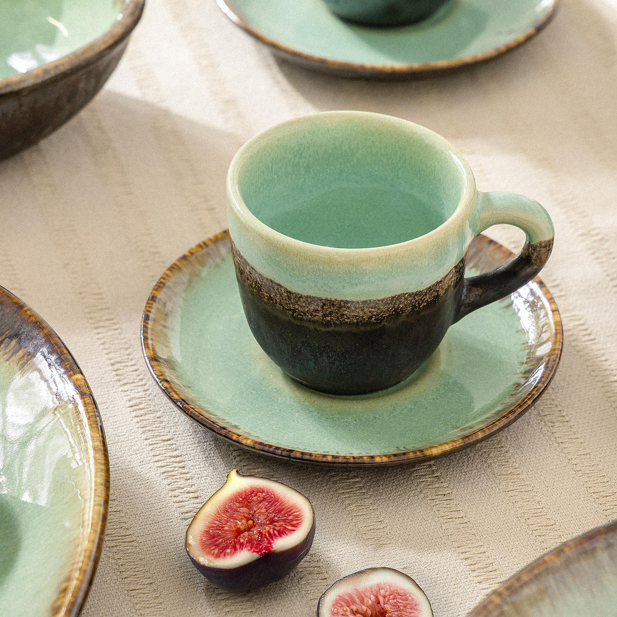 KAFFEETASSE PRIMA, mit Untertasse, 6-tlg, Salbeigrün - Salbeigrün, Keramik (11/7/9cm) - KONSIMO®