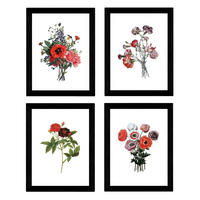 POSTER Set mit 4 Dunkelrot Botanischen Stil Weiß A3 Rahmenlos - Klar, Papier (29.7/3cm) - Nacnic