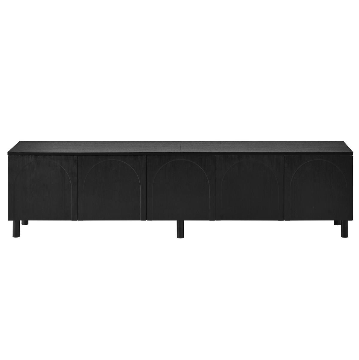 LOWBOARD 180/38/45 cm schwarz aus MDF mit 5 Türen - Schwarz, Holzwerkstoff (180/45/38cm) - OKWISH