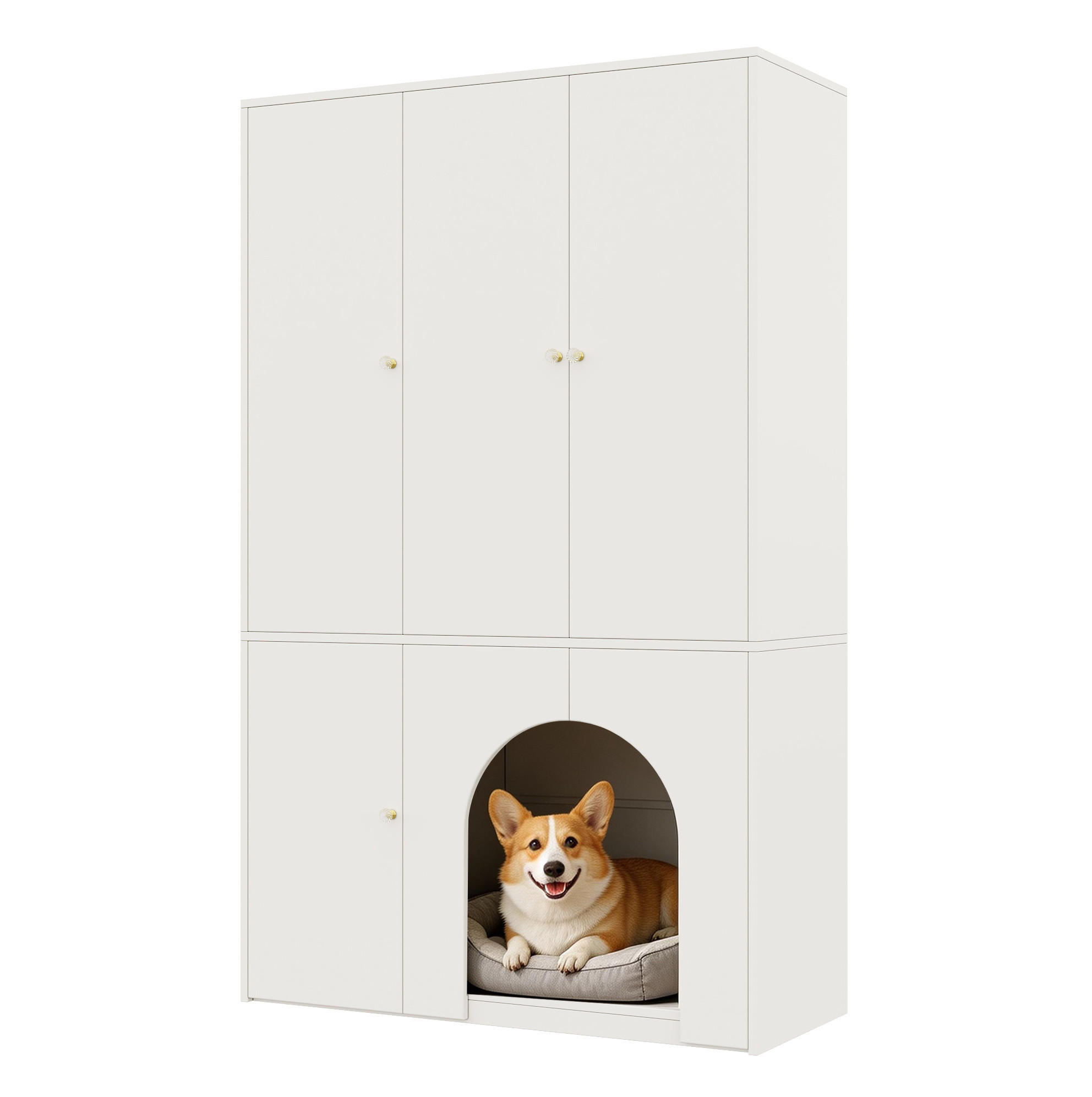 OKWISH ŠATNÍ skříň 120/50/200 cm bílá z MDF s úložnými zónami a prostorem pro mazlíčka