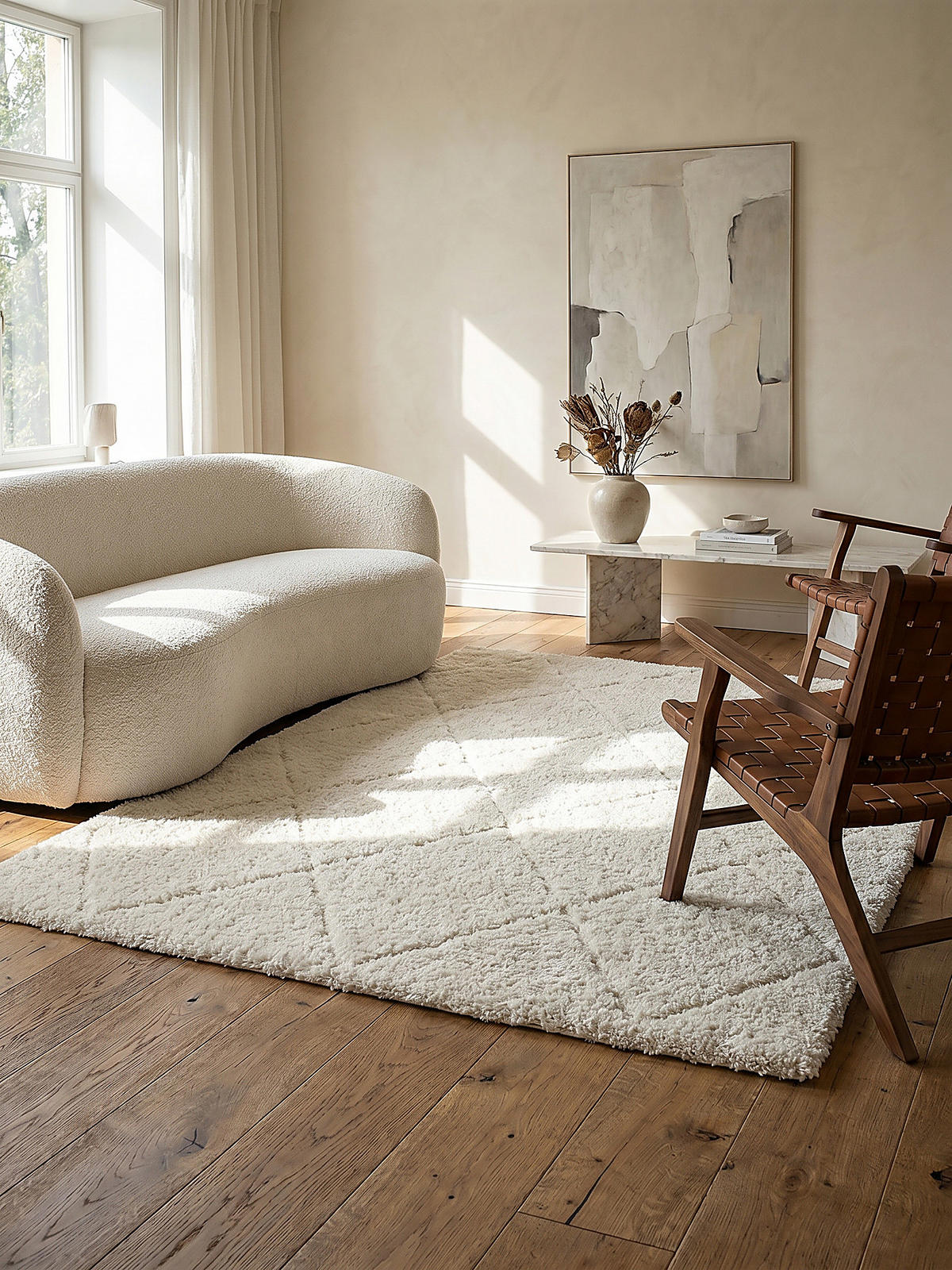 RUNDTEPPICH Berber ATRIO Polypropylen Creme 120 x 120 cm - Beige, Textil (120/120cm) - KADIMA DESIGN
