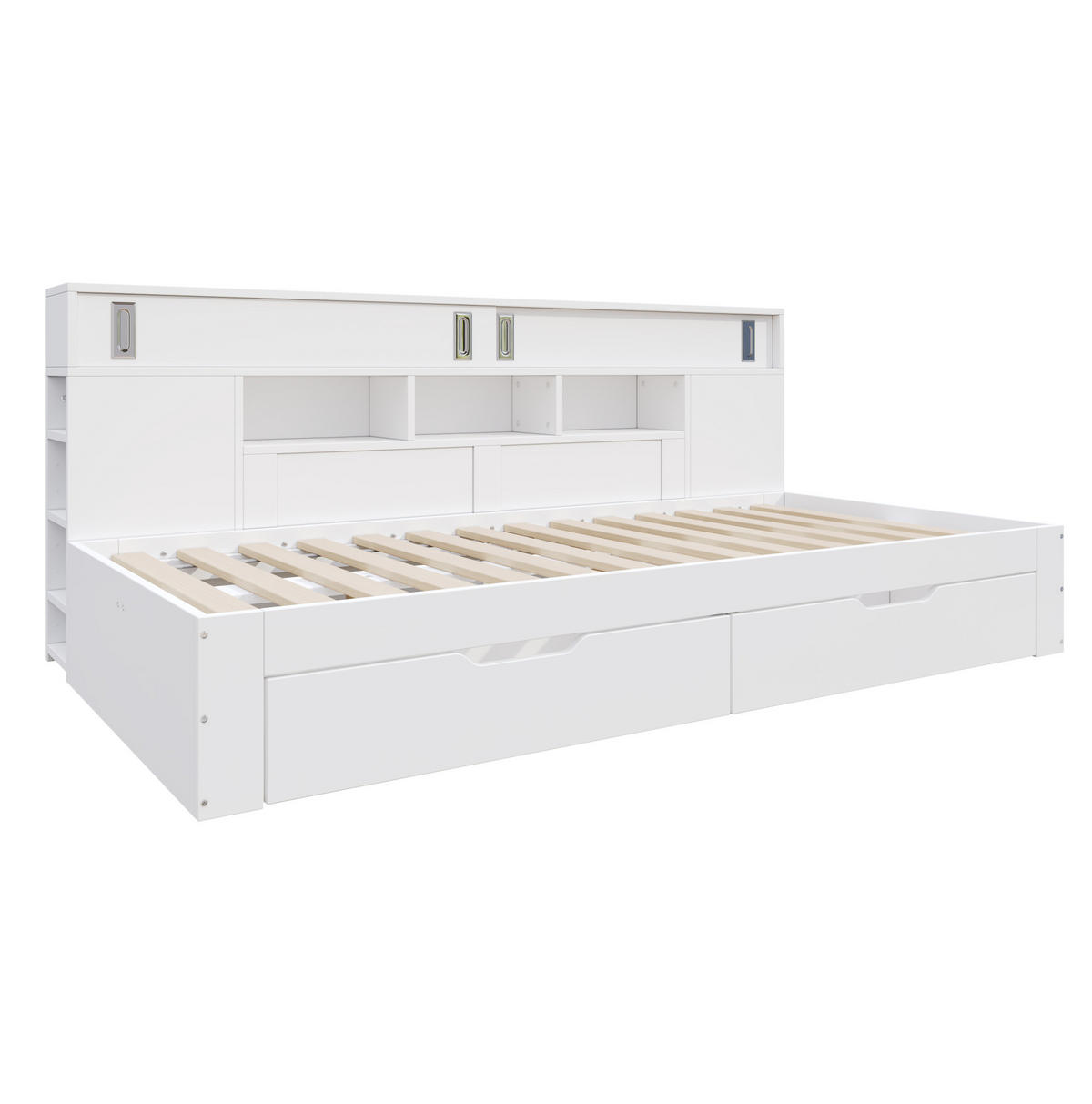 DETSKÁ posteľ 140/190 cm s úložnými zásuvkami, policami a skrinkou z MDF, Biela - biela, kompozitné drevo (140/190cm) - Redom
