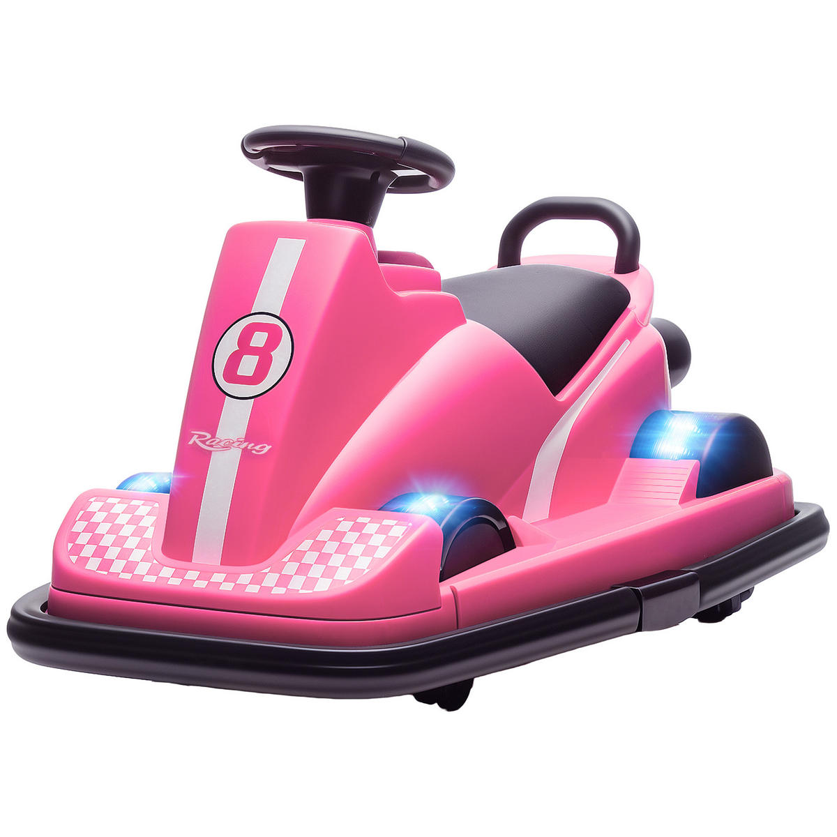 AUTOSCOOTER DE-06270 360° drehbar mit Lenkrad und LED-Lichtern Rosa - Pink, Kunststoff/Metall (74/53/48cm) - ComfortXL