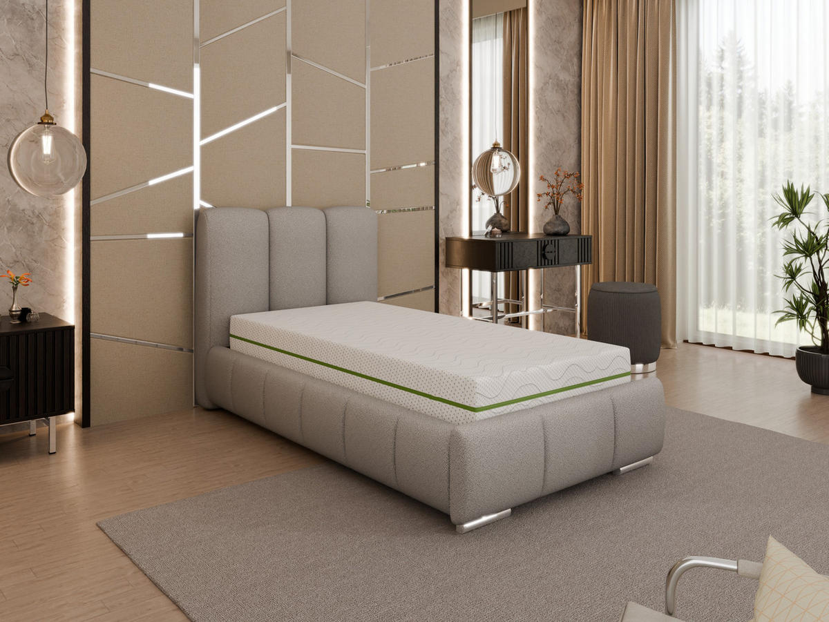 POLSTERBETT Zaira 90x200cm – Elegantes Polsterbett für modernen Wohnstil , ZONIERTE MULTI-TASCHEN-FEDERKERN (24cm), hellgrau - Hellgrau, Holz (90/200cm) - Homesy