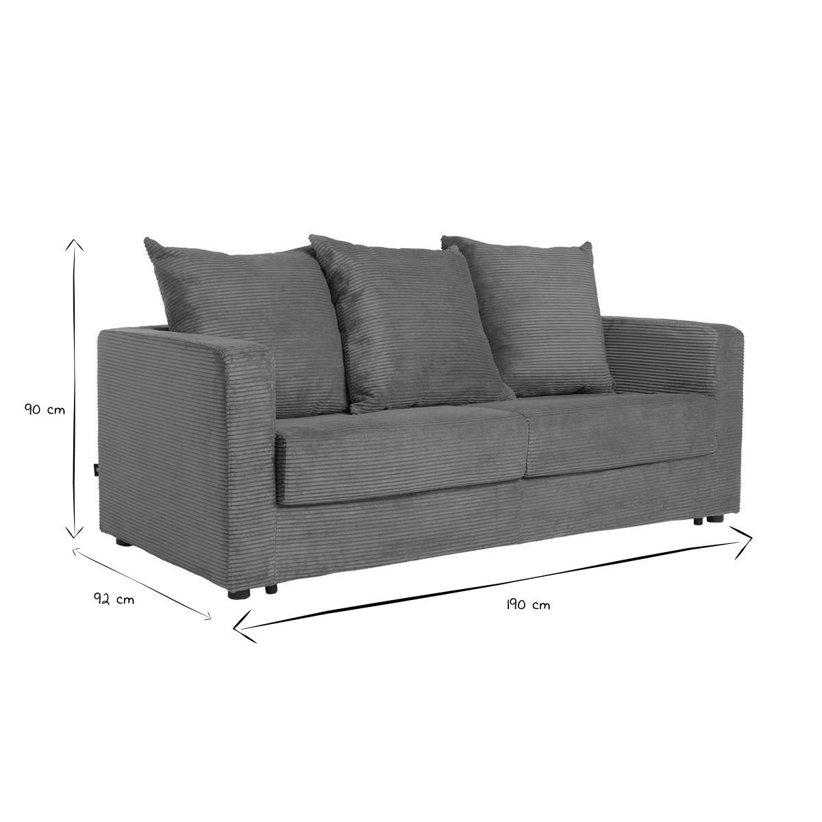 SCHLAFSOFA 3-Sitzer Cord-Samt Terrakotta Matratze 13 cm BACIO - Terracotta, Textil (92/90/190cm) - Miliboo