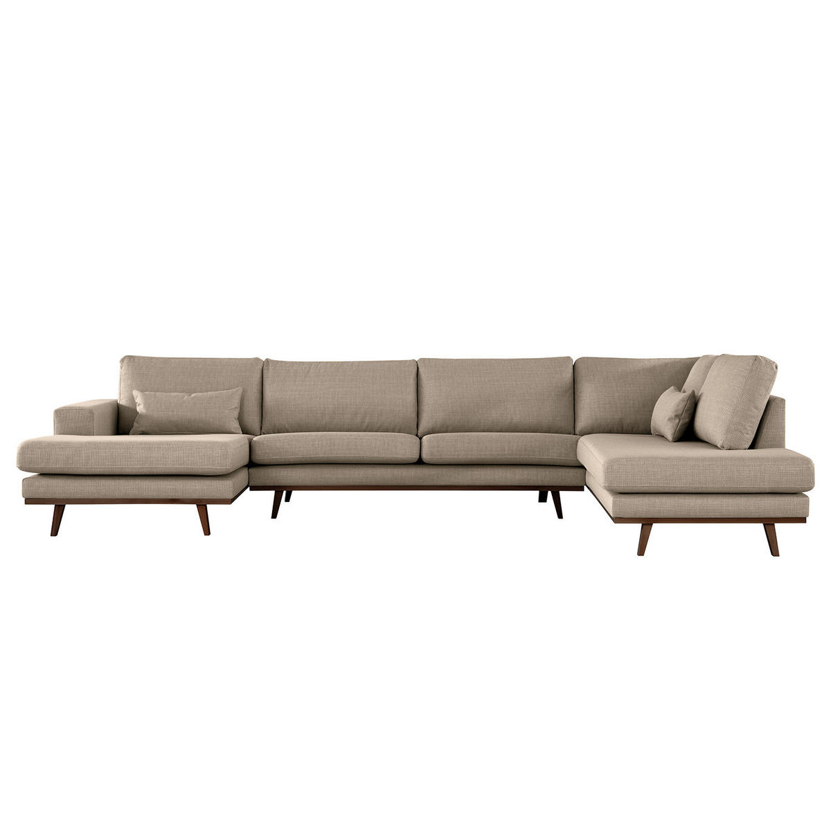 WOHNLANDSCHAFT mit Longchair - Taupe/Buchefarben, Textil (371/81/219cm) - home24