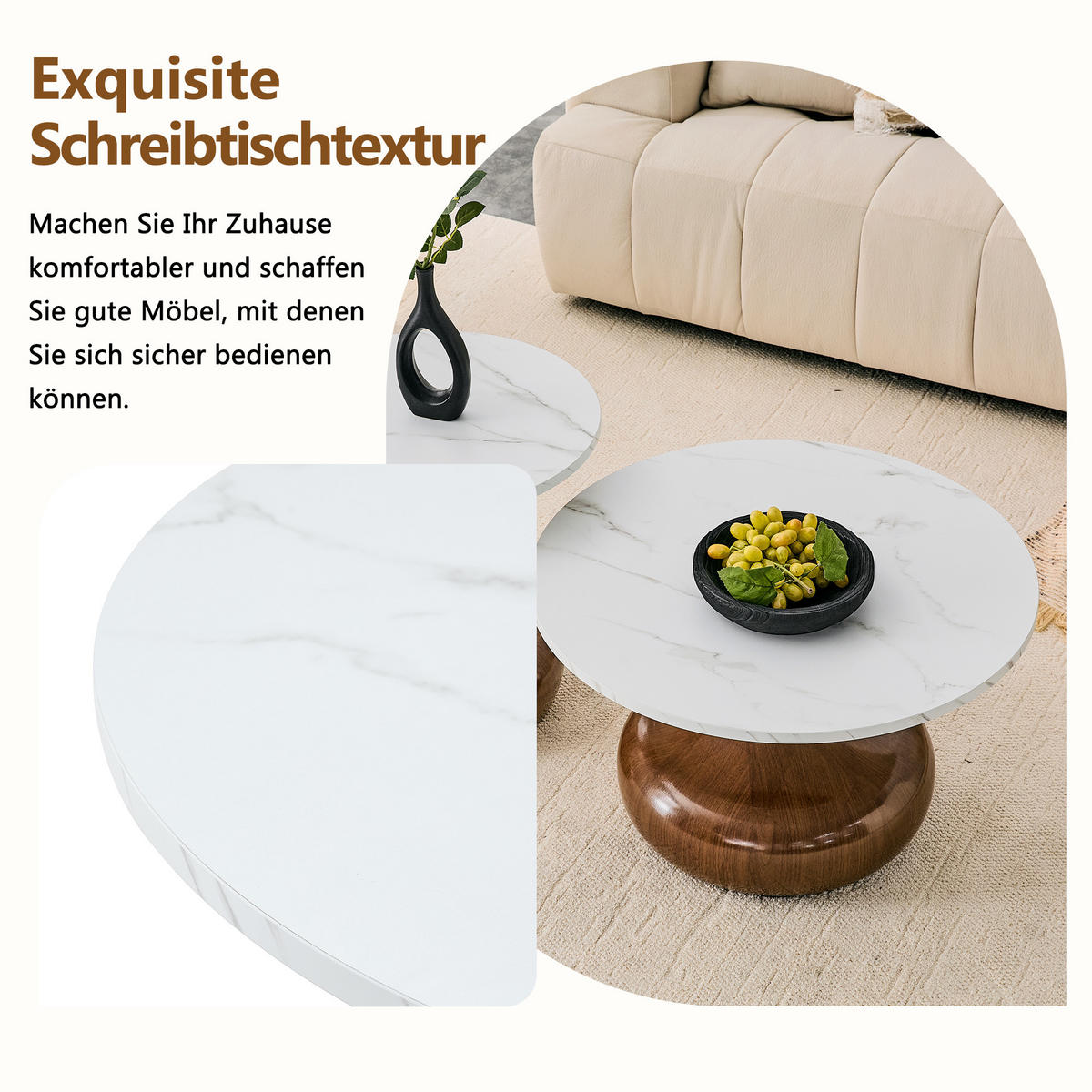 COUCHTISCH-SET DE-37437 2er-Set sanduhrförmig mit Marmoroptik Weiß - Weiß, Metall (50/50/51.5cm) - ComfortXL